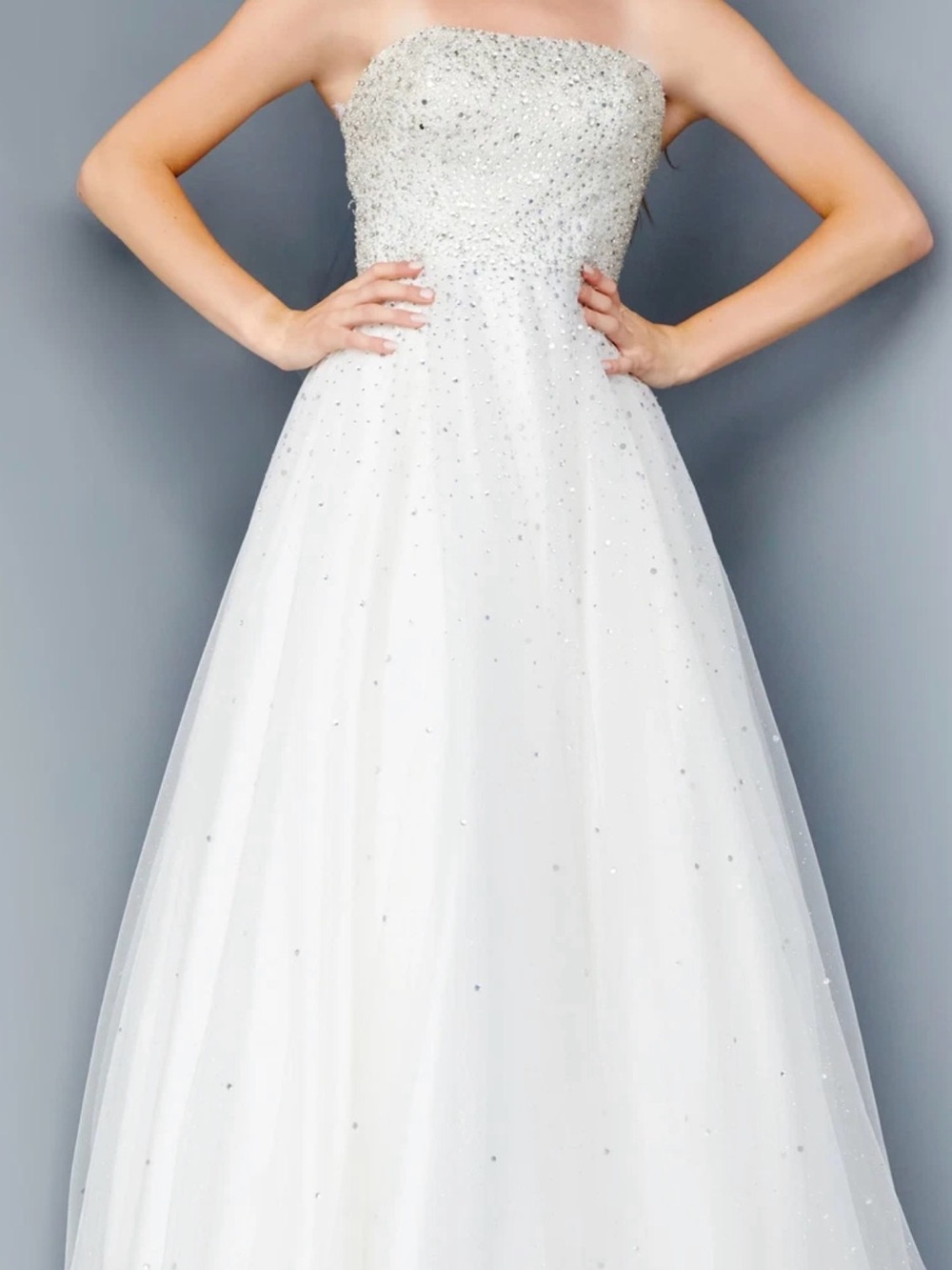 Jovani Sparkling White Beaded Ball Gown